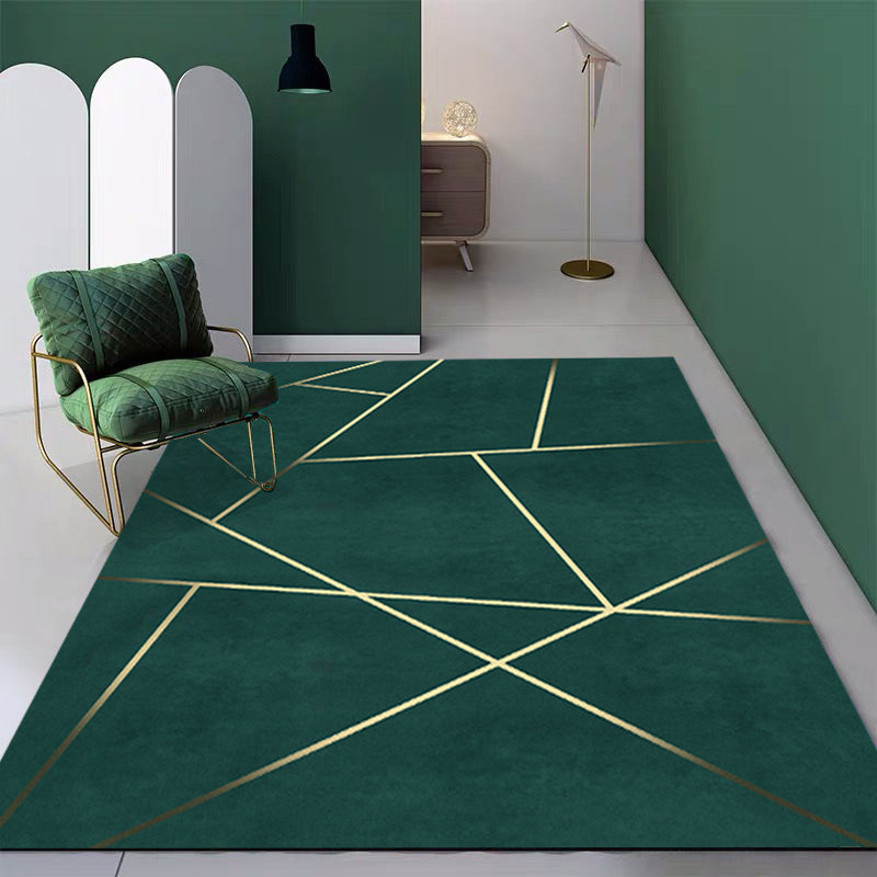 Sikunuo | Novelty Geometric Pattern Rug Green Polypropylene Rug Stain Resistant Non-Slip Rug for Room Decor