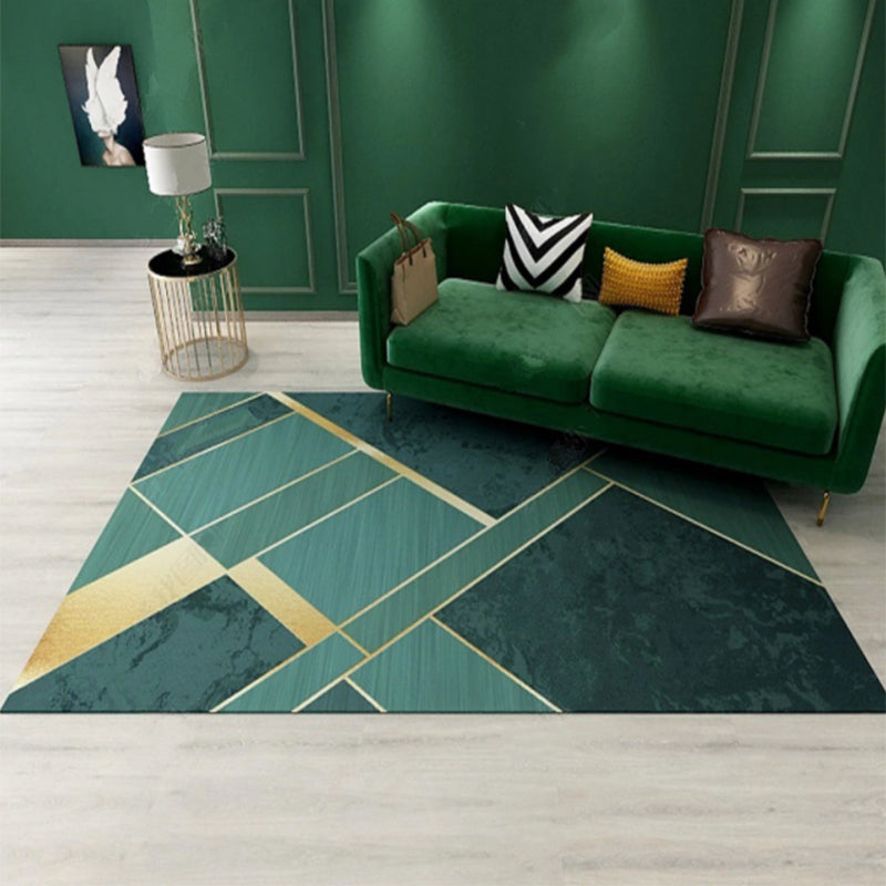 Sikunuo | Novelty Geometric Pattern Rug Green Polypropylene Rug Stain Resistant Non-Slip Rug for Room Decor