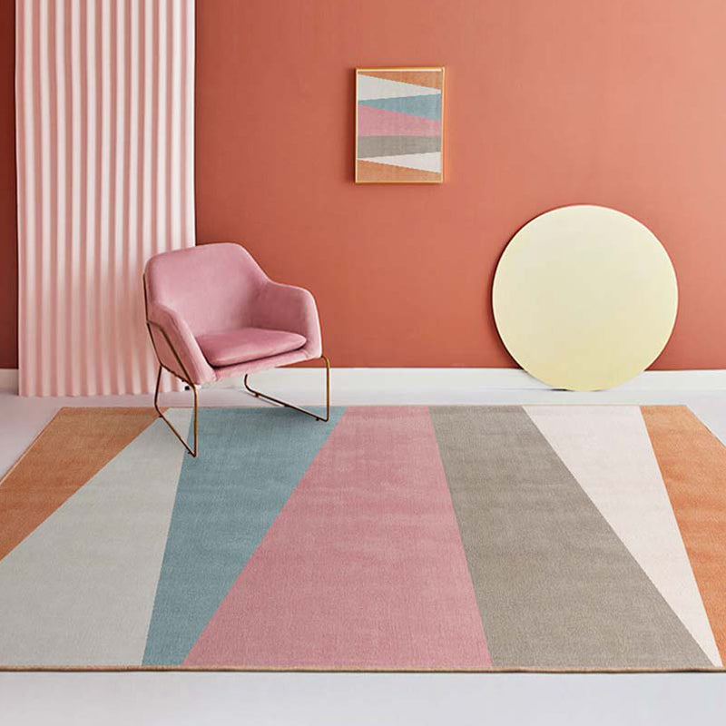 Sikunuo | Multi-Color Bedroom Rug Nordic Geometric Printed Rug Cotton Blend Non-Slip Backing Easy Care Rug