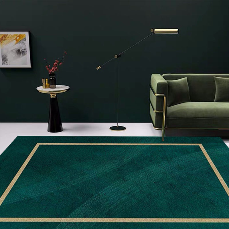 Sikunuo | Blackgreen Living Room Carpet Trendy Geometric Pattern Area Carpet Cotton Blend Pet Friendly Carpet