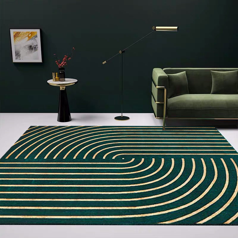 Sikunuo | Blackgreen Living Room Carpet Trendy Geometric Pattern Area Carpet Cotton Blend Pet Friendly Carpet
