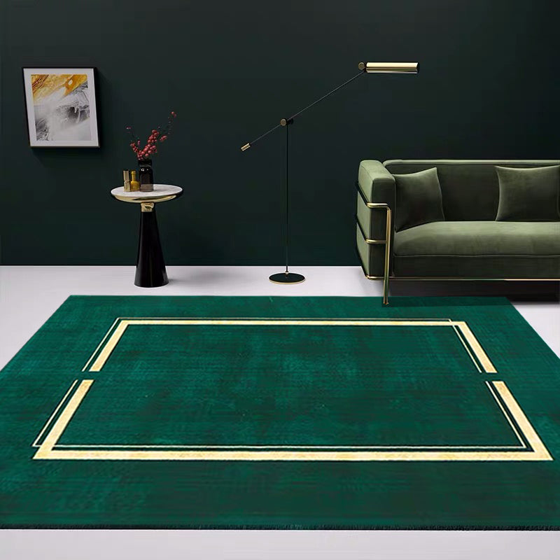Sikunuo | Blackgreen Living Room Carpet Trendy Geometric Pattern Area Carpet Cotton Blend Pet Friendly Carpet