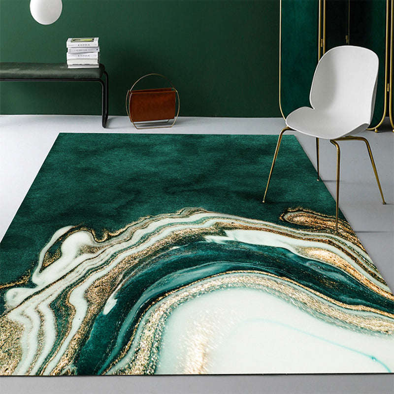 Sikunuo | Modern Abstract Patterned Rug Dark Green Cotton Blend Carpet Easy Care Pet Friendly Rug for the Living Room