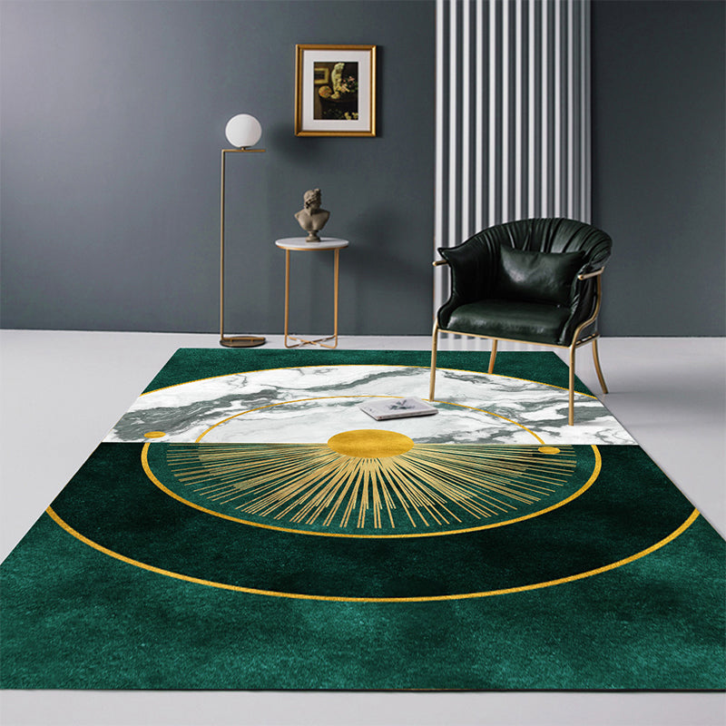 Sikunuo | Modern Abstract Patterned Rug Dark Green Cotton Blend Carpet Easy Care Pet Friendly Rug for the Living Room