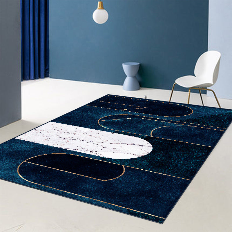 Sikunuo | Blue Abstract Printed Rug Cotton Blend Creative Rug Washable Non-Slip Back Rug for the Living Room
