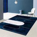 Sikunuo | Blue Abstract Printed Rug Cotton Blend Creative Rug Washable Non-Slip Back Rug for the Living Room