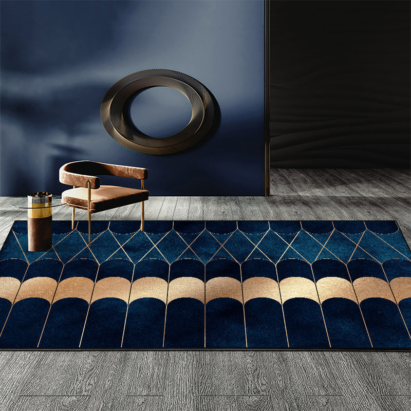 Sikunuo | Blue Abstract Printed Rug Cotton Blend Creative Rug Washable Non-Slip Back Rug for the Living Room
