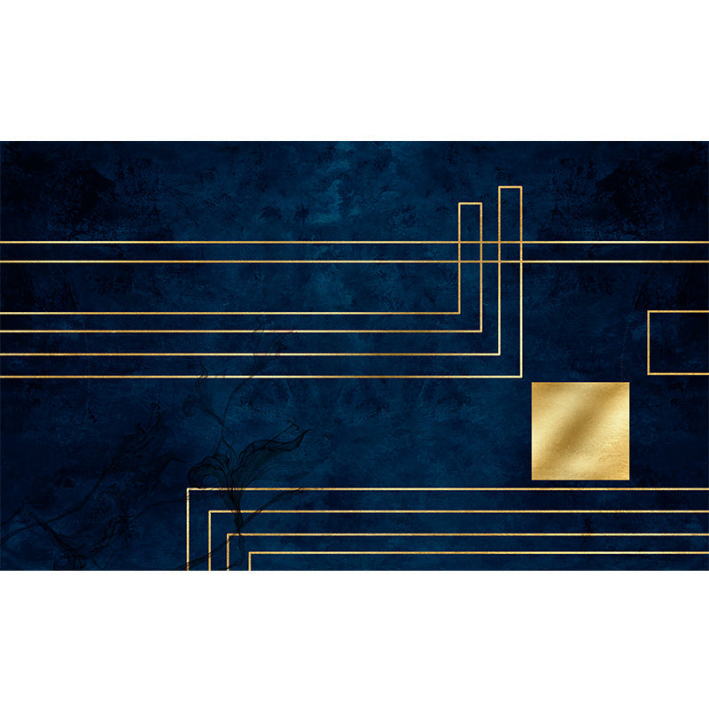 Sikunuo | Blue Abstract Printed Rug Cotton Blend Creative Rug Washable Non-Slip Back Rug for the Living Room
