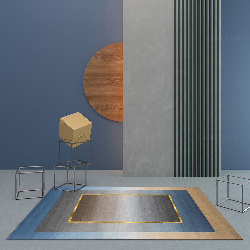 Sikunuo | Nordic Geo patterned rug Gray Blue Polypropylene rug with non-slip backing Easy-care rug for room decoration