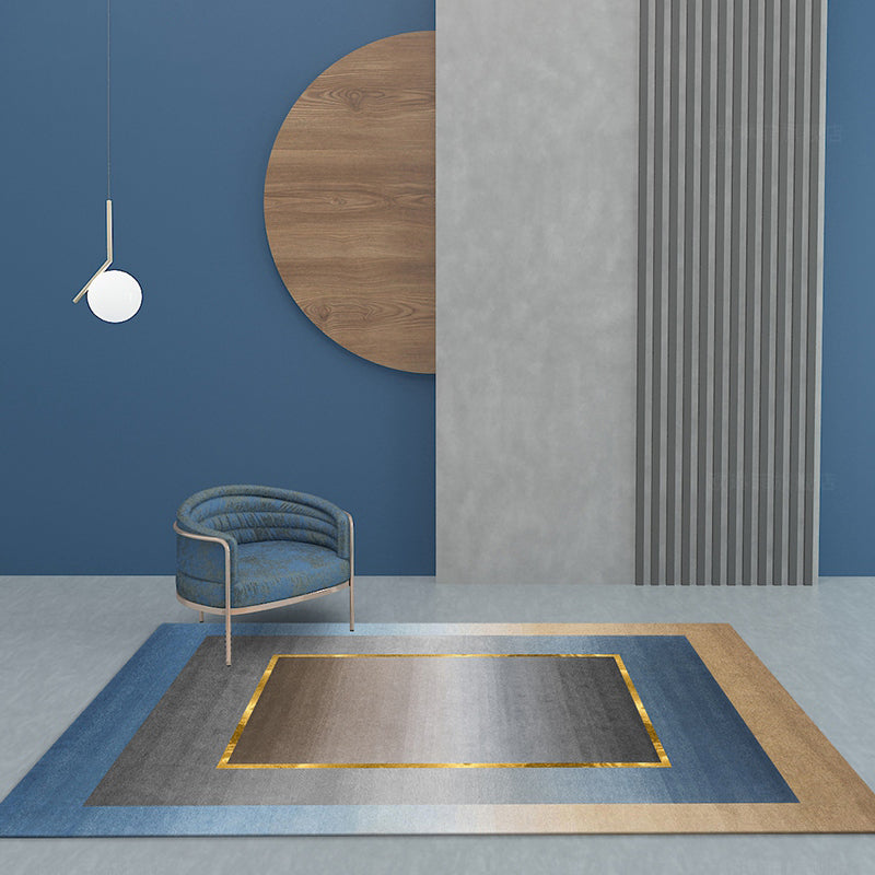 Sikunuo | Nordic Geo patterned rug Gray Blue Polypropylene rug with non-slip backing Easy-care rug for room decoration