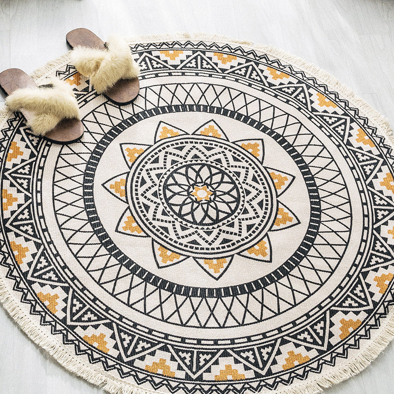 Sikunuo | Multicolored, tribal patterned rug made of cotton blend, ethnic rug, easy to care for, hand-woven rug with tassels for the bedroom