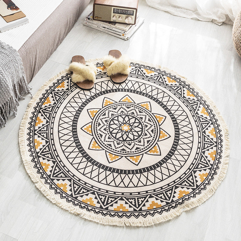 Sikunuo | Multicolored, tribal patterned rug made of cotton blend, ethnic rug, easy to care for, hand-woven rug with tassels for the bedroom