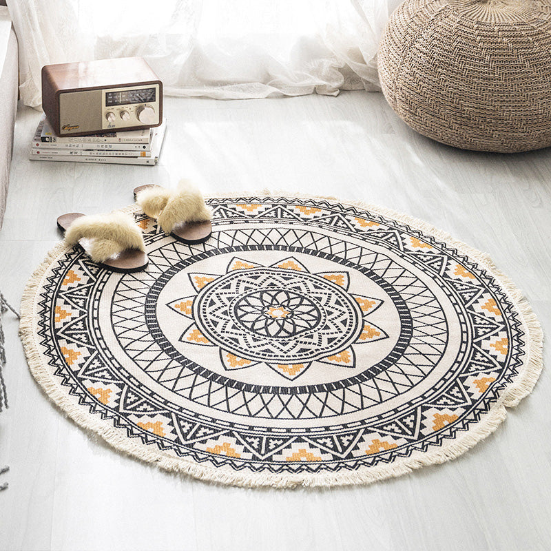 Sikunuo | Multicolored, tribal patterned rug made of cotton blend, ethnic rug, easy to care for, hand-woven rug with tassels for the bedroom