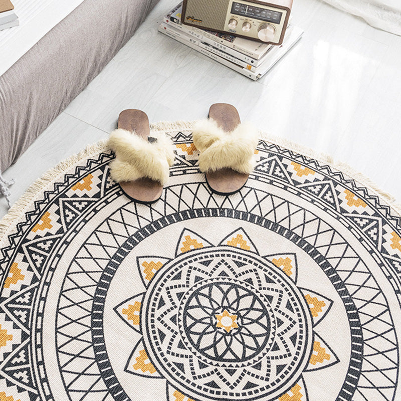 Sikunuo | Multicolored, tribal patterned rug made of cotton blend, ethnic rug, easy to care for, hand-woven rug with tassels for the bedroom
