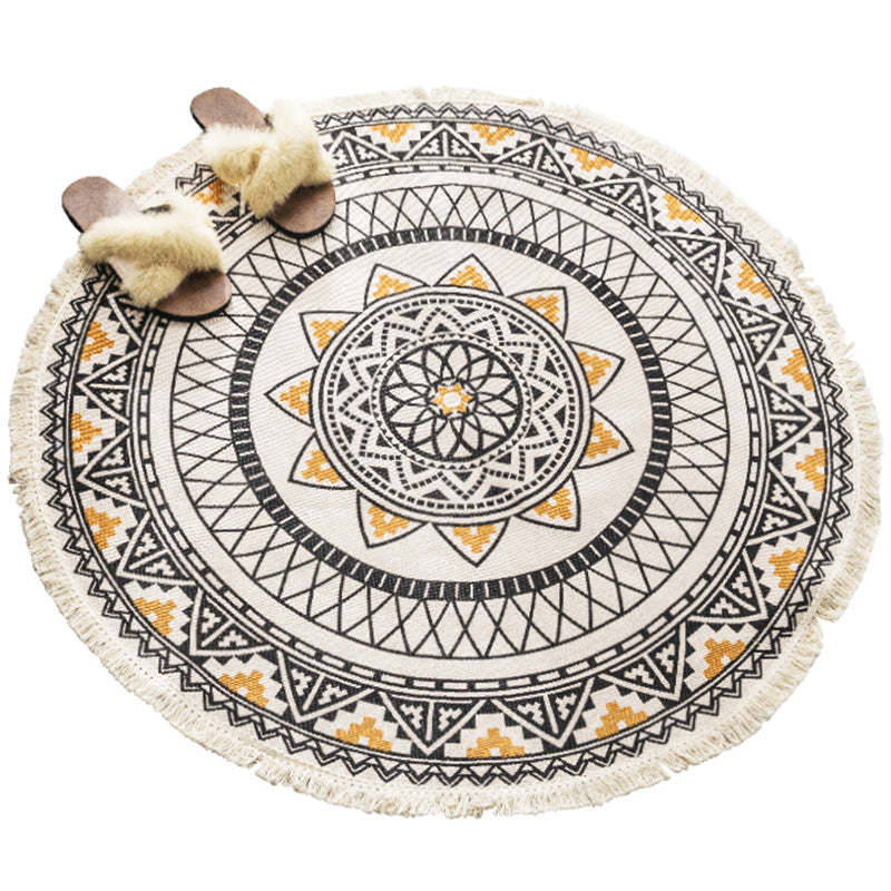 Sikunuo | Multicolored, tribal patterned rug made of cotton blend, ethnic rug, easy to care for, hand-woven rug with tassels for the bedroom