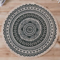 Sikunuo | Moroccan Living Room Rug Multicolored Tribal Totem Print Rug Cotton Blend Machine Washable Rug with Fringe
