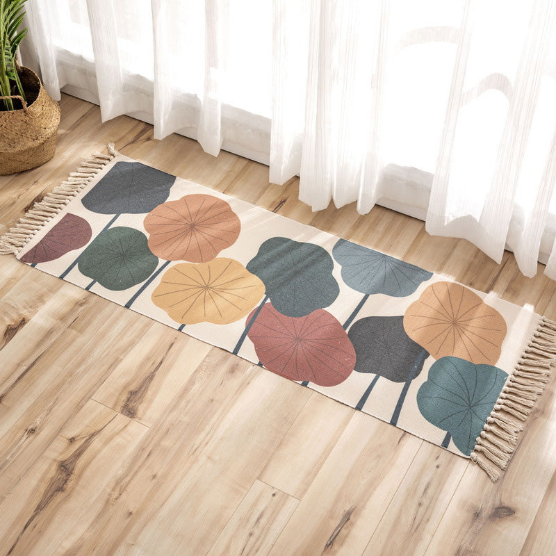 Sikunuo | Nostalgia Tribal Pattern Rug Multicolored Synthetic Area Rug Pet-Friendly Easy Care Rug with Fringes for Bedroom
