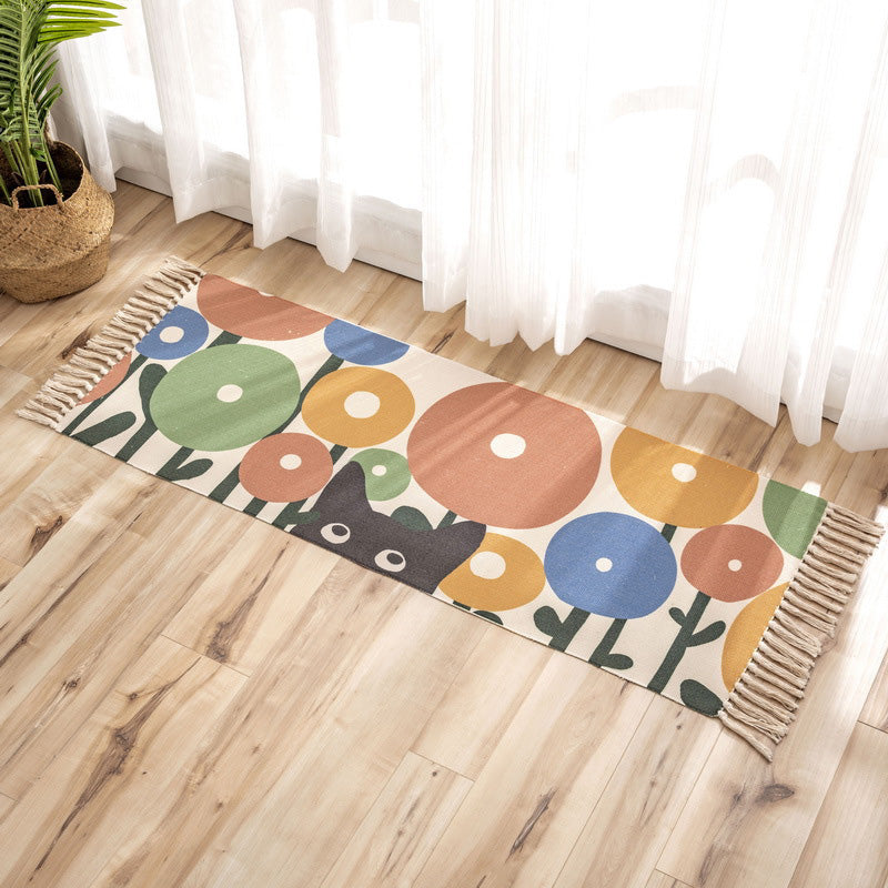 Sikunuo | Nostalgia Tribal Pattern Rug Multicolored Synthetic Area Rug Pet-Friendly Easy Care Rug with Fringes for Bedroom