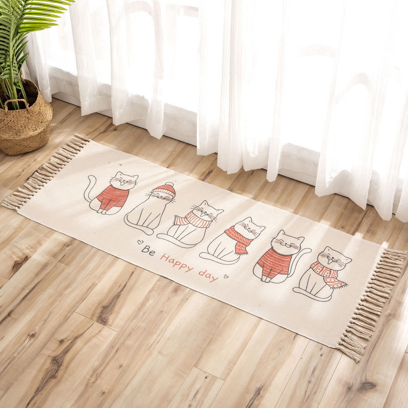 Sikunuo | Nostalgia Tribal Pattern Rug Multicolored Synthetic Area Rug Pet-Friendly Easy Care Rug with Fringes for Bedroom