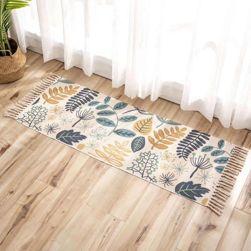 Sikunuo | Nostalgia Tribal Pattern Rug Multicolored Synthetic Area Rug Pet-Friendly Easy Care Rug with Fringes for Bedroom