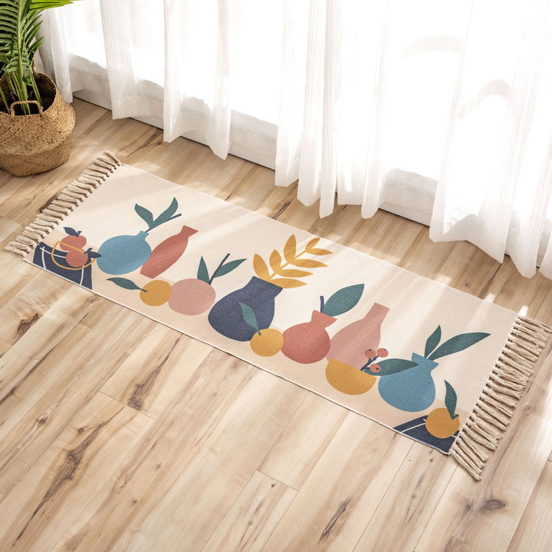 Sikunuo | Nostalgia Tribal Pattern Rug Multicolored Synthetic Area Rug Pet-Friendly Easy Care Rug with Fringes for Bedroom