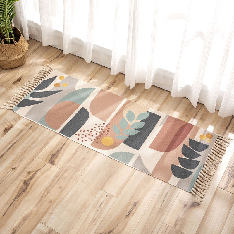 Sikunuo | Nostalgia Tribal Pattern Rug Multicolored Synthetic Area Rug Pet-Friendly Easy Care Rug with Fringes for Bedroom