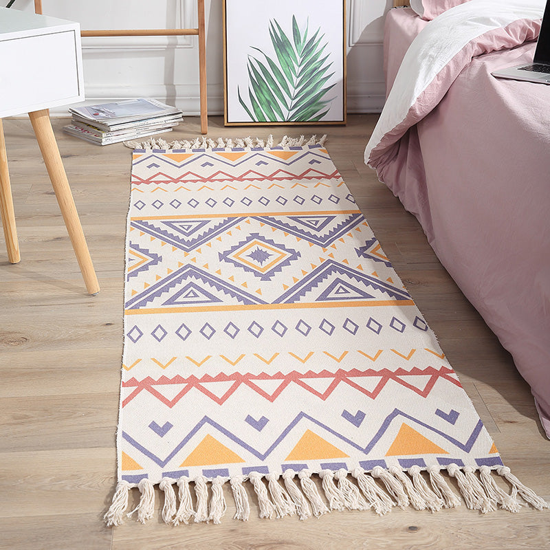 Sikunuo | Americana Bedroom Rug Multicolored geometric print area rug machine washable easy care with fringes
