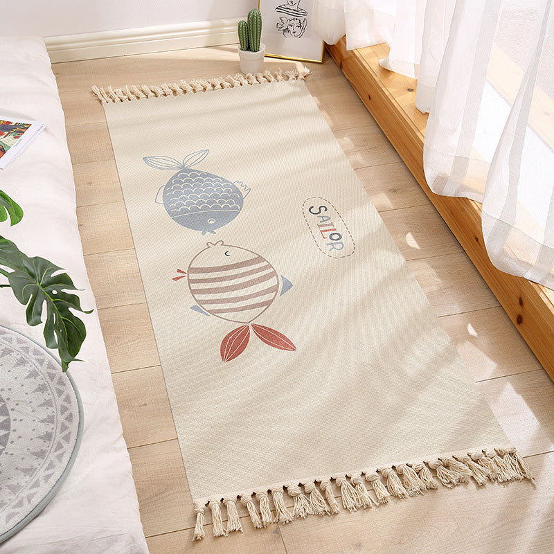 Sikunuo | Americana Bedroom Rug Multicolored geometric print area rug machine washable easy care with fringes