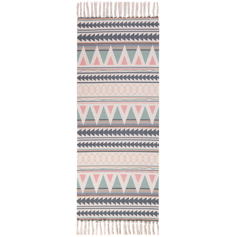 Sikunuo | Americana Bedroom Rug Multicolored geometric print area rug machine washable easy care with fringes