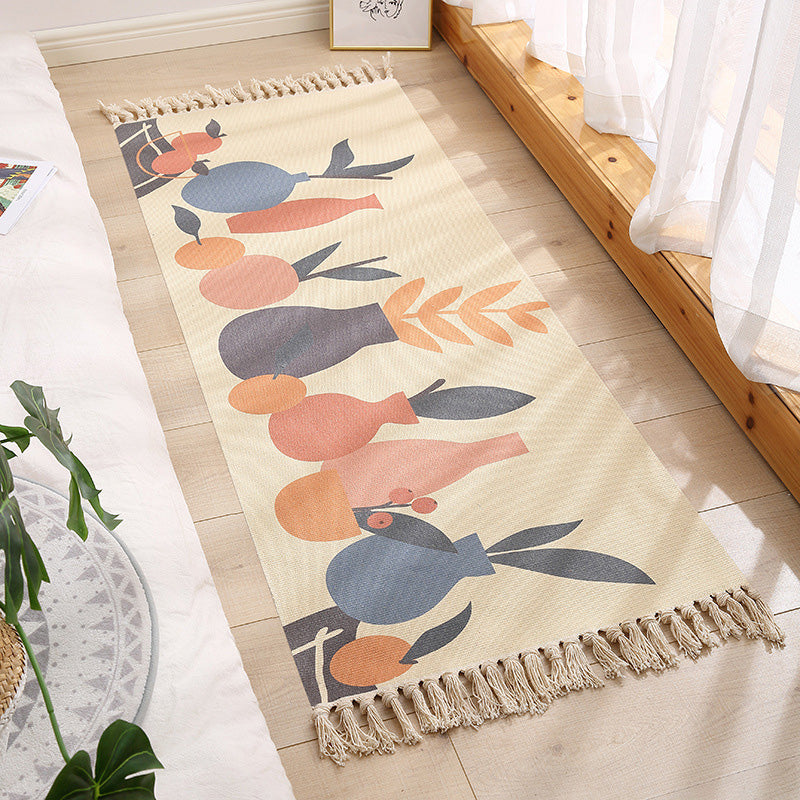 Sikunuo | Americana Bedroom Rug Multicolored geometric print area rug machine washable easy care with fringes