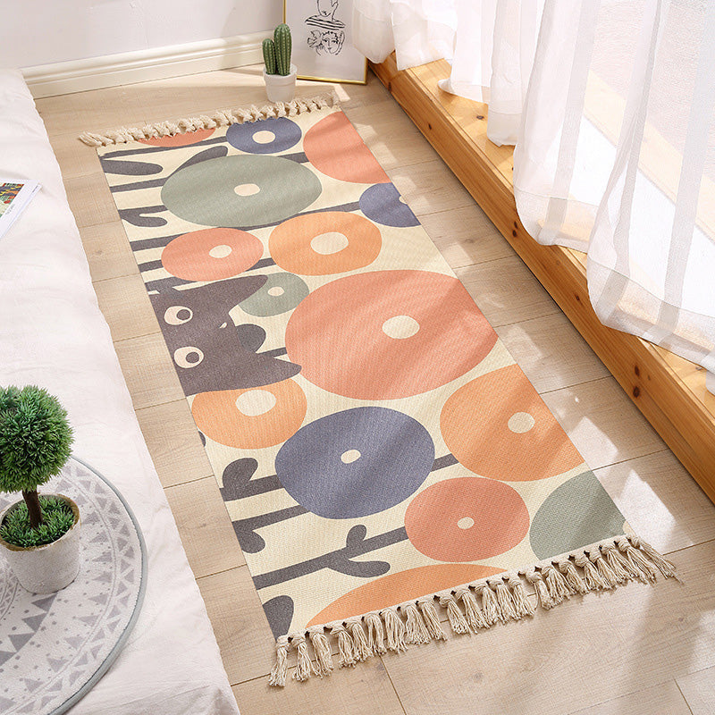 Sikunuo | Americana Bedroom Rug Multicolored geometric print area rug machine washable easy care with fringes