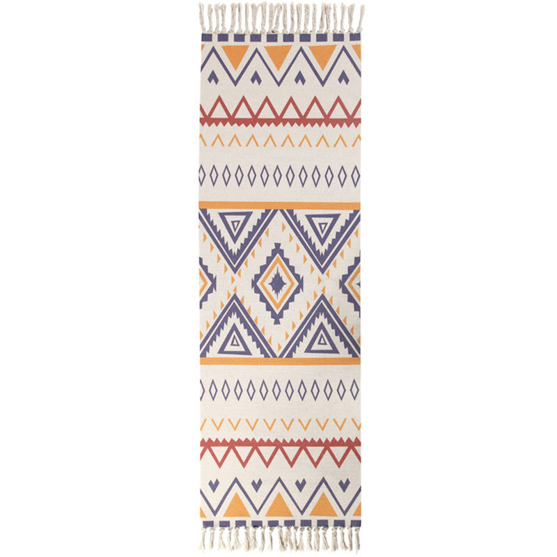 Sikunuo | Americana Bedroom Rug Multicolored geometric print area rug machine washable easy care with fringes