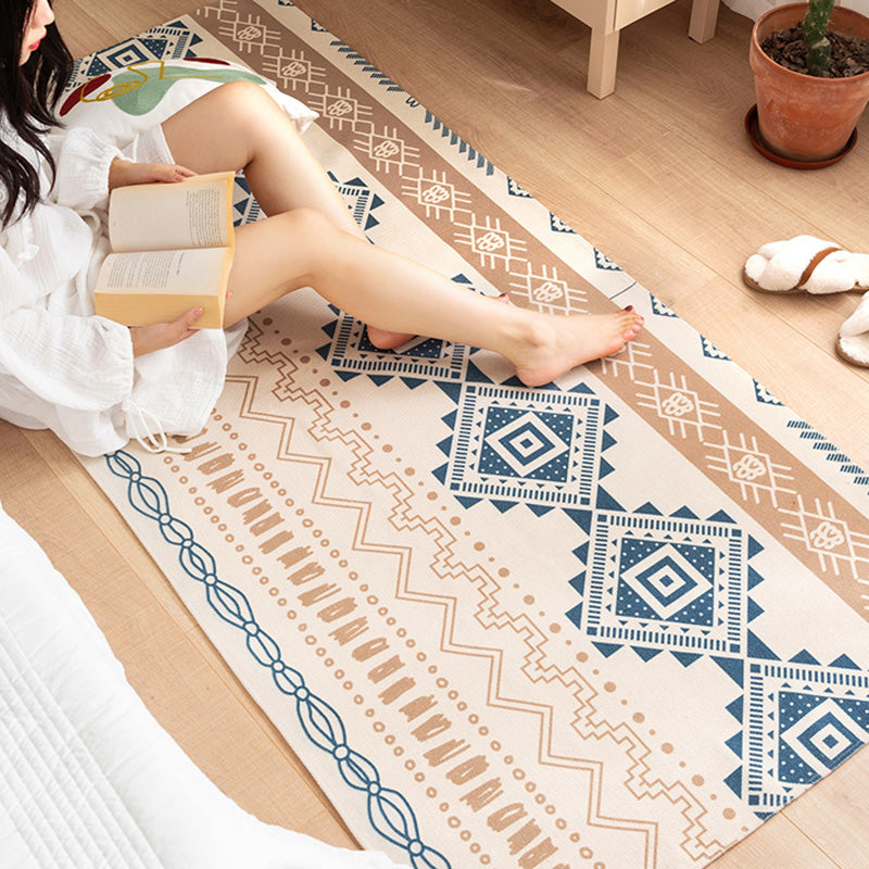 Sikunuo | Southwest Bedroom Carpet Multi Color Tribal Pattern Area Rug Cotton Blend Machine Washable Stain Resistant Rug