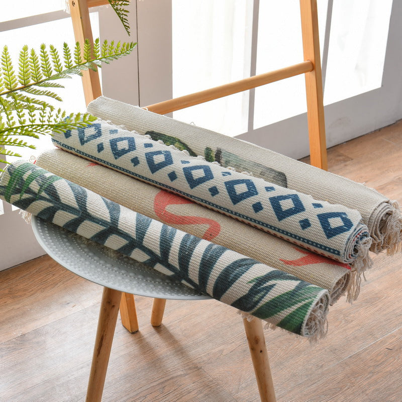 Sikunuo | Western Bedroom Carpet Multicolored geometric print rug cotton blend machine washable easy care with fringes