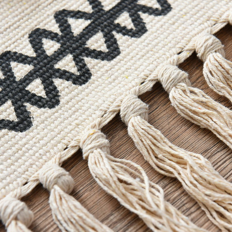 Sikunuo | Western Bedroom Carpet Multicolored geometric print rug cotton blend machine washable easy care with fringes