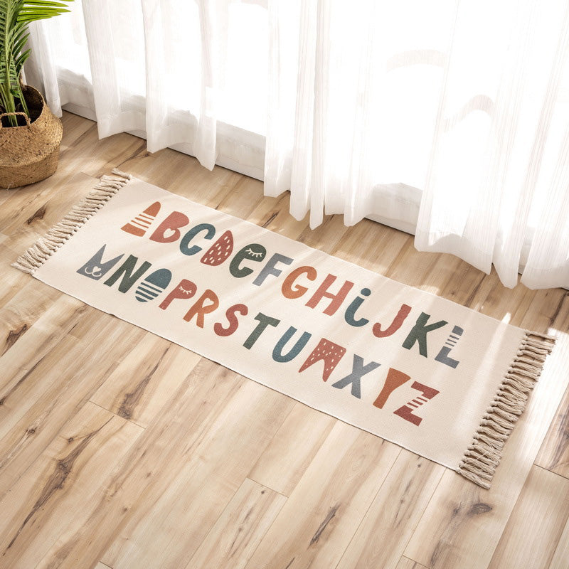 Sikunuo | Nostalgia Tribal Pattern Rug Multicolored Synthetic Area Rug Pet-Friendly Easy Care Rug with Fringes for Bedroom