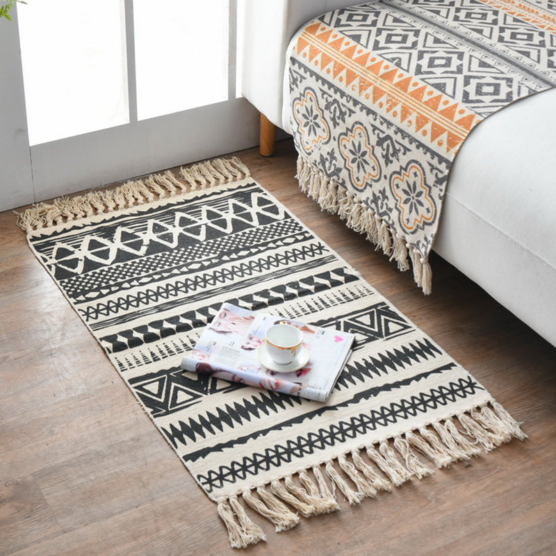 Sikunuo | Western Bedroom Carpet Multicolored geometric print rug cotton blend machine washable easy care with fringes