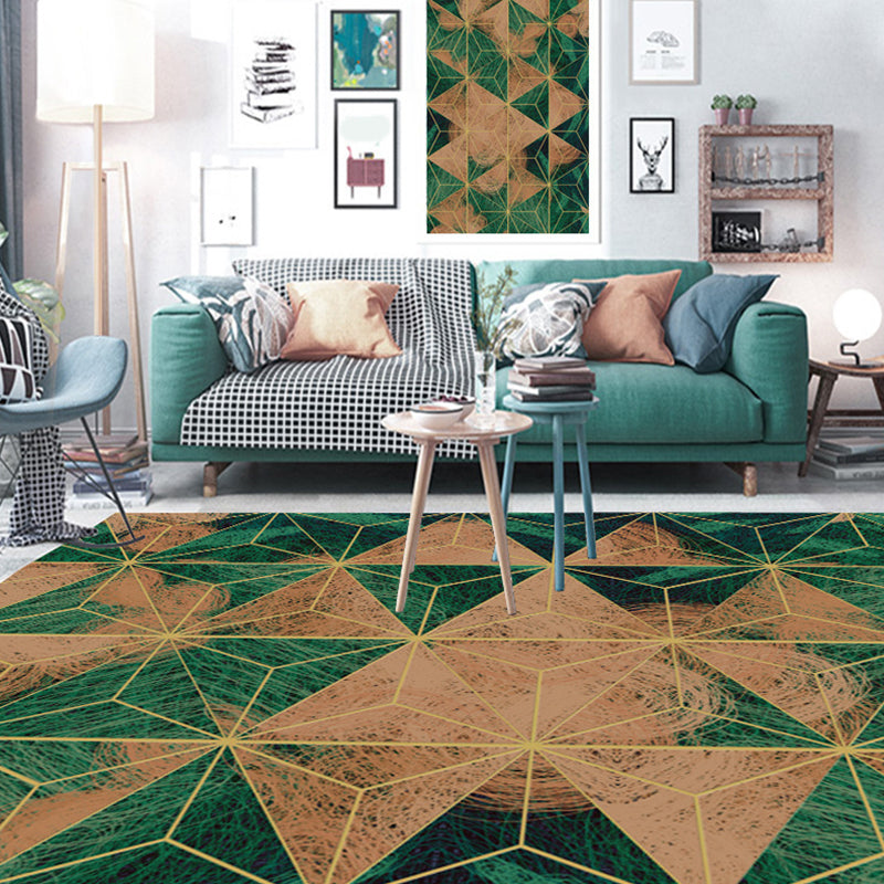 Sikunuo | Contemporary Area Rug Multi-colored Geo Printed Carpet Synthetic Non-slip Machine Washable Rug