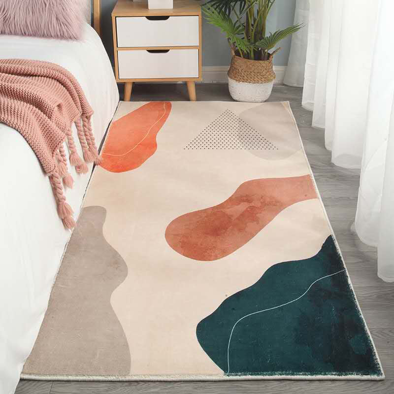 Sikunuo | Relaxing abstract printed rug multicolored lambswool rug non-slip backing pet-friendly washable rug for rooms