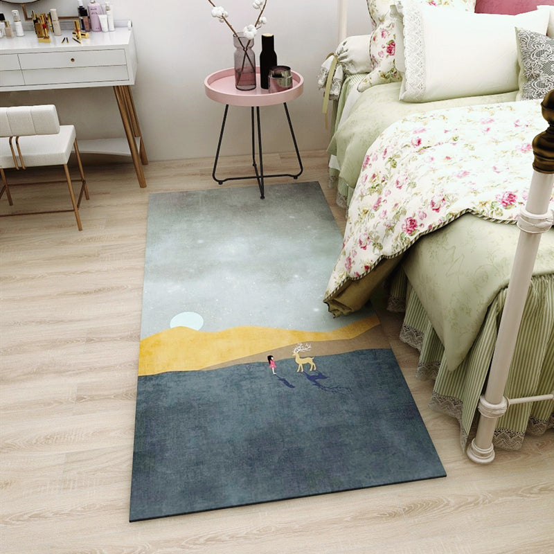 Sikunuo | Multicolored Bedroom Rug Western Color Block Area Rug Polyester Easy Care Machine Washable Indoor Carpet