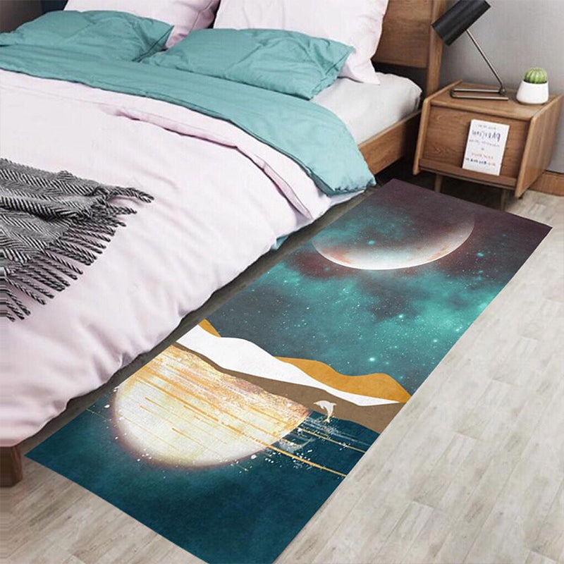 Sikunuo | Multicolored Bedroom Rug Western Color Block Area Rug Polyester Easy Care Machine Washable Indoor Carpet
