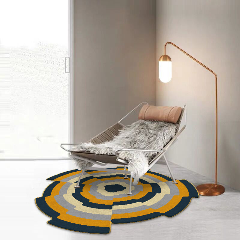 Sikunuo | New Arrival Multicolored Nordic Rug Synthetic Geometric Pattern Rug Non-Slip Stain Resistant Rug for Bedroom