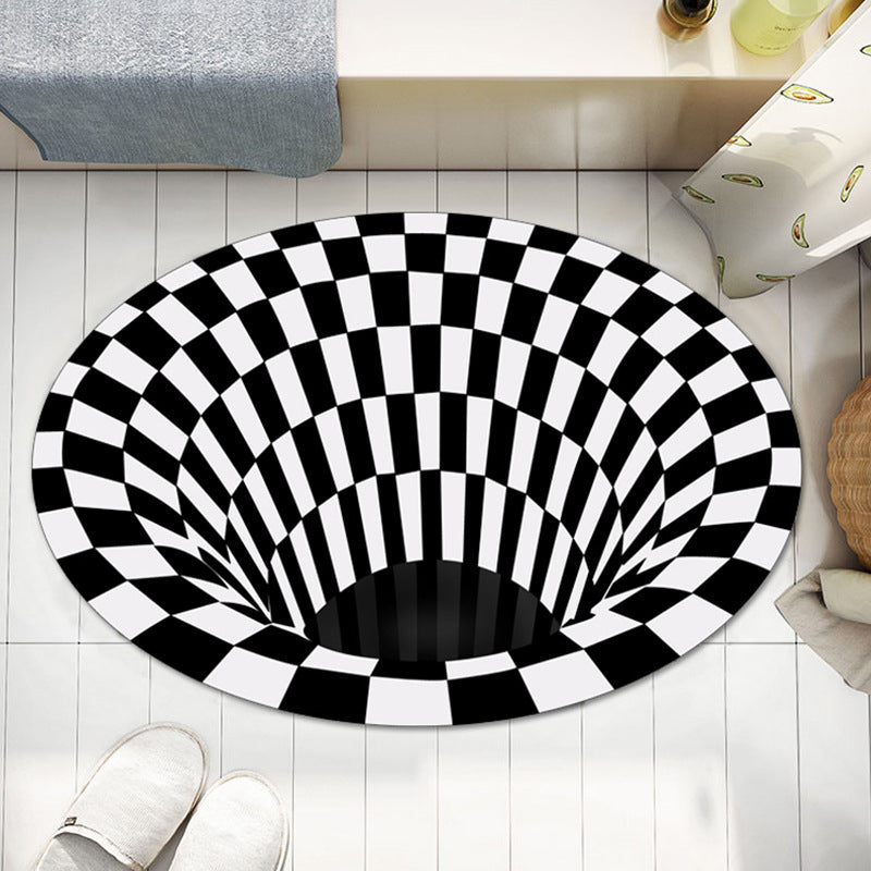 Sikunuo | Casual 3D Geo Rug Black-White Creative Area Rug Polyester Non-Slip Back Machine Washable Indoor Rug for Bathroom