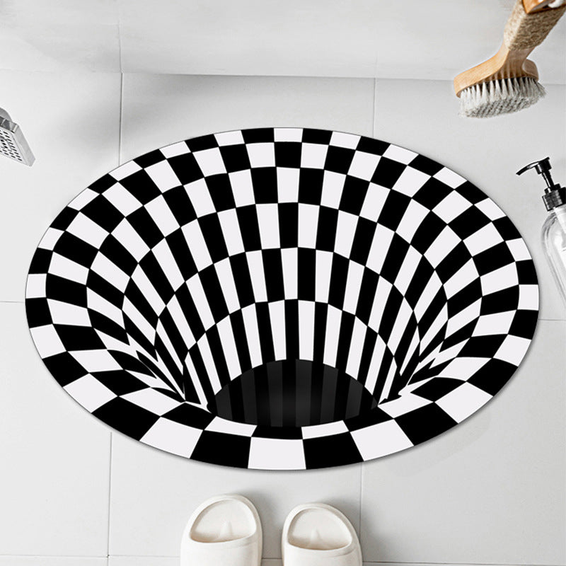 Sikunuo | Casual 3D Geo Rug Black-White Creative Area Rug Polyester Non-Slip Back Machine Washable Indoor Rug for Bathroom
