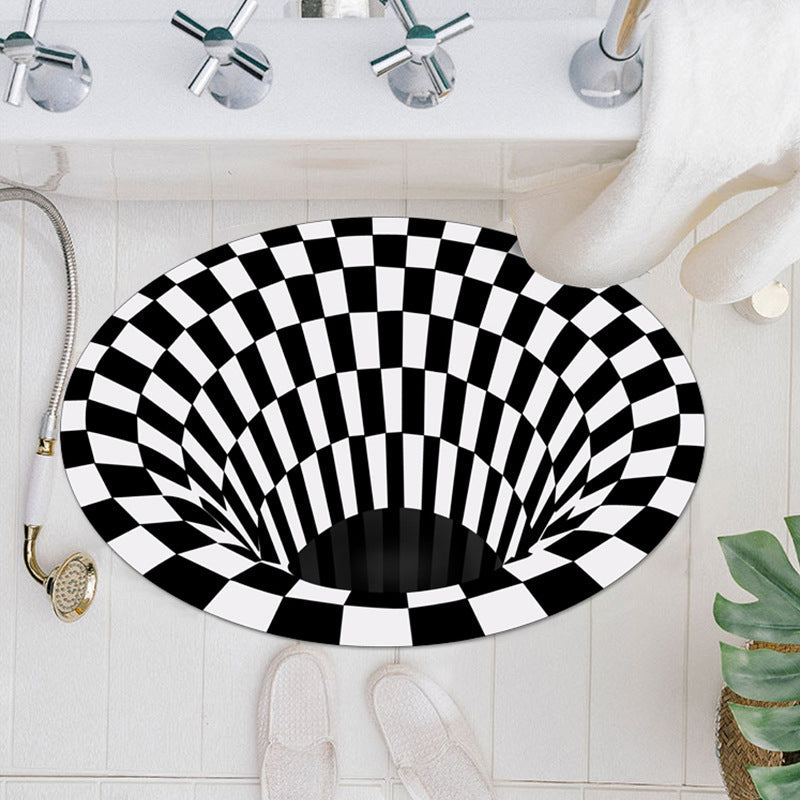 Sikunuo | Casual 3D Geo Rug Black-White Creative Area Rug Polyester Non-Slip Back Machine Washable Indoor Rug for Bathroom