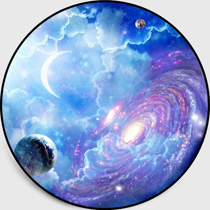 Sikunuo | Casual Purple-Blue Creative Rug Polypropylene 3D Universe Area Rug Non-Slip Back Washable Rug for Home