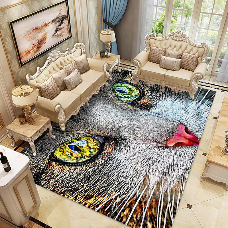 Sikunuo | Multicolored Children's Room Rug Unique 3D Animal Area Rug Polyester Pet-Friendly Non-Slip Washable Rug