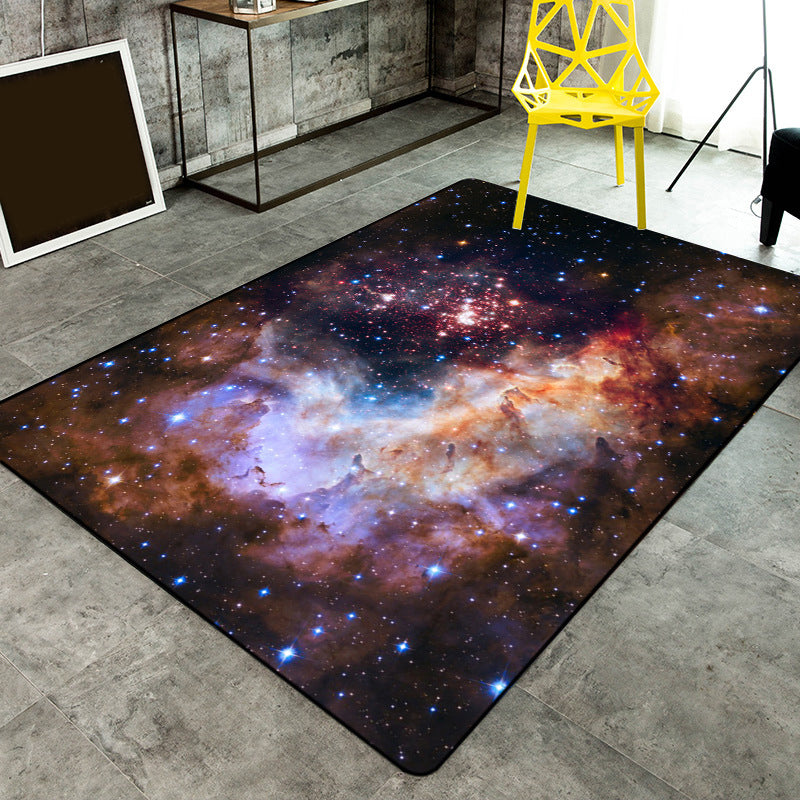 Sikunuo | Calming Kids Rug Multicolor 3D Starry Sky Pattern Rug Polypropylene Non-slip Machine Washable Rug