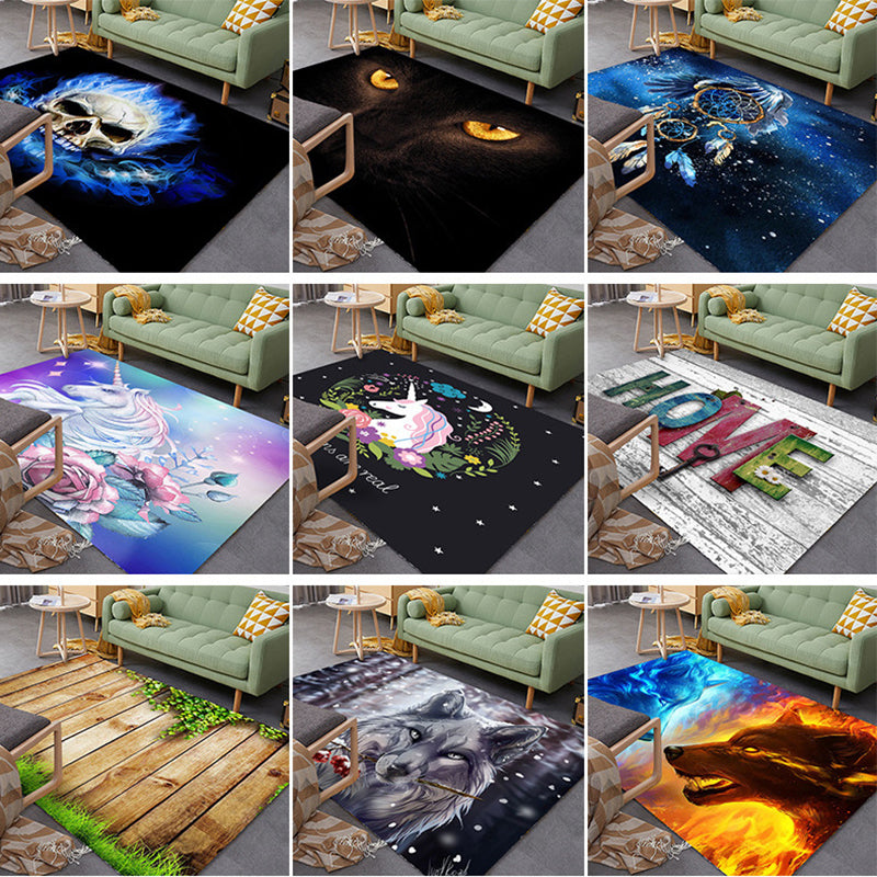 Sikunuo | Colorful Relaxation Area Rug Cotton Blend Cartoon Pattern Indoor Rug Machine Washable Non-Slip Rug for Décor