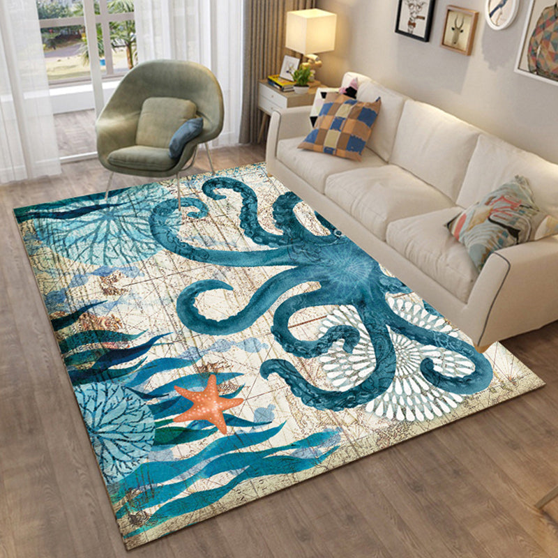 Sikunuo | Colorful Relaxation Area Rug Cotton Blend Cartoon Pattern Indoor Rug Machine Washable Non-Slip Rug for Décor